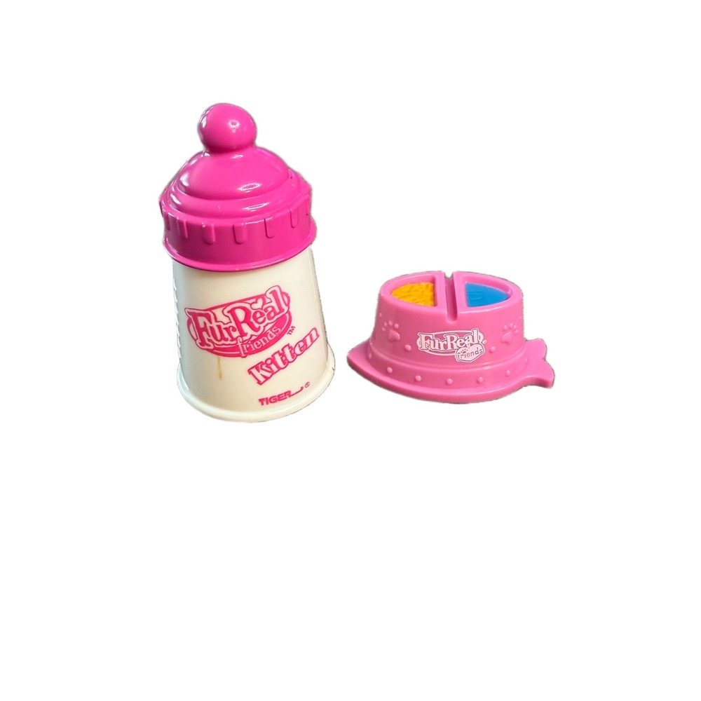 FurReal Friends Tiger Kitten Feeding Set Pink White Milk Bottle and Food Bowl‎